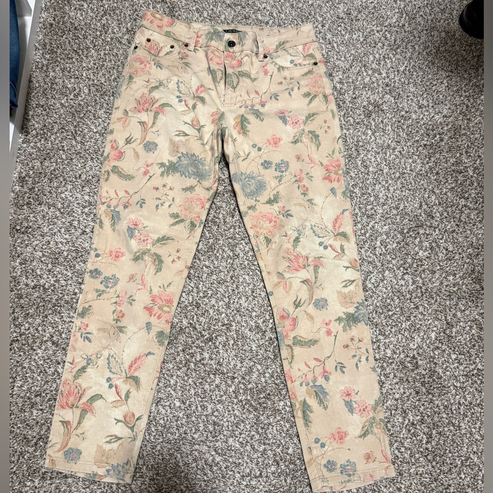 Lauren Ralph Lauren Floral Straight Leg Pants - Beige and Pink